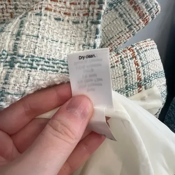 LC Lauren Conrad Tweed Blue White Rust Crop Jacket Blazer Size Large - Picture 9 of 10